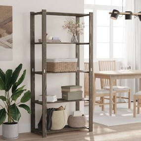 Scaffale A 5 Livelli Grigio 80x38x170 Cm İn Legno Di Pino /