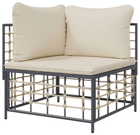 Divano angolare da giardino con cuscini in polyrattan beige