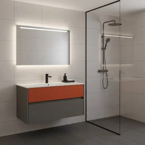 Mobile da bagno sospeso sotto lavabo Niwa 2 cassetti L 89.5 x H 50 x P 45.5 cm grigio e paprika cannettato
