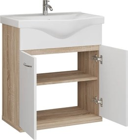 Mobile bagno a terra o sospeso 55 cm bicolore bianco e legno chiaro | LAC-ESTIA-55 - KAMALU