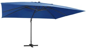 Ombrellone A Sbalzo Con Led E Palo Alluminio 400x300 Cm Azzurro /