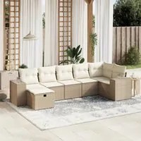 Set Divani da Giardino 7 pz con Cuscini Beige in Polyrattan 3264454