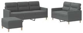 Set di divani 3 pz con cuscini grigio scuro in tessuto