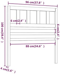 Testiera per letto nera 96x4x100 cm in legno massello di pino