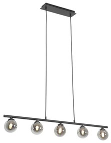 Lampada a sospensione moderna nera 100 cm 5 luci con vetro fumé - ATHENAS