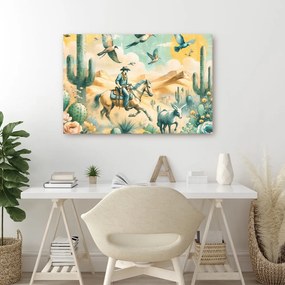 Quadro su tela – Cowboy nel paesaggio desertico