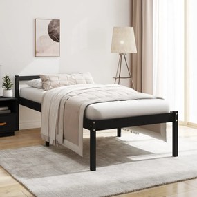 Letto per Anziani Nero 100x200 cm in Legno Massello di Pino