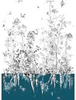 Edmond Petit Carta da parati Lièvres/Fenouil/Tournesol - Bleu - Fenouil Sauvage Droit - Bleu
