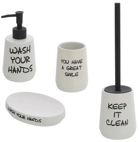 Set accessori linea Wash bianco con scritte completo di portascopino