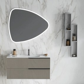 Mobile Bagno Sospeso 100 Cm Due Cassetti Specchio Con Illuminazione Led 100x85 Cm Savini Due "Oikos" Pietra