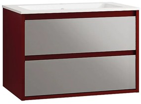 Base per mobile bagno Loto 2 cassetti 2 ante P 45.5 x L 74 x H 50 cm laccato rosso con frontali in vetro