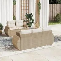 Set Divano da Giardino 6 pz con Cuscini Beige in Polyrattan 3221097