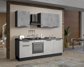 Cucina montata Dora bianco e grigio chiaro, lavello a destra, L 240 cm, completa di: cappa a camino, piano cottura a gas e forno