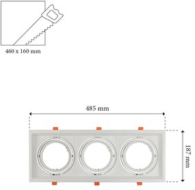 Faro da Incasso Orientabile Bianco - 3 lampade AR111 Foro 460x160mm