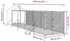 Cuccia cani da esterno tetto argento 2x10x2,5 m acciaio zincato