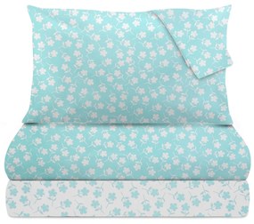 Completo letto piazza 1/2 - poli fiore azzurro