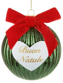 Pallina Natale cuore verde crochet 10 cm con fiocco in velluto