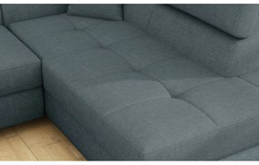 Divano angolare blu allungabile/con contenitore (con penisola a destra/a L) Anton – ELTAP