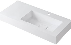 Lavabo integrale rettangolare vasca a destra L 100.5 x H 15 x P 46 cm in resina bianco opaco