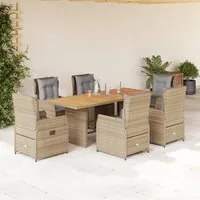 Set da Pranzo da Giardino 7 pz con Cuscini Beige in Polyrattan 3262789