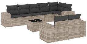 Set divano da giardino 9pz con cuscini grigio chiaro polyrattan