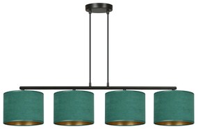 Lampadario 4 Luci Ganesha In Acciaio Nero E Paralumi In Tessuto Verde