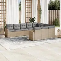 Set Divano da Giardino 10 pz con Cuscini Beige in Polyrattan 3219479