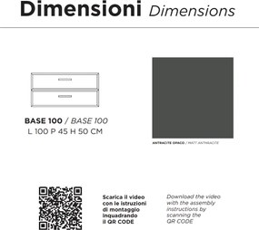 Mobile da bagno sospeso moderno base 100 CLEIDE con 2 cassetti e lavabo, ANTRACITE OPACO