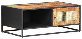 Tavolino Da Salotto 90x50x35 Cm Legno Di Mango Grezzo E Canna /