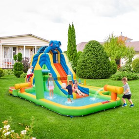 Costway Parco acquatico gigante per bambini, Scivolo gonfiabile con piscina spruzzo parete da arrampicata cannoni d'acqua