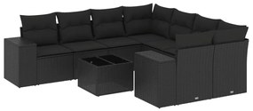 Set Divani da Giardino 9 pz con Cuscini Nero in Polyrattan