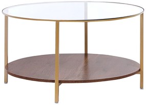 Tavolino vetro temperato legno scuro/oro 80 cm LIBBY Beliani