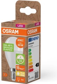 Lampadina LED in plastica riciclata P45 E14/7,5W/230V 2700K - Osram