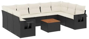 Set divani da giardino 10pz con cuscini in polyrattan nero