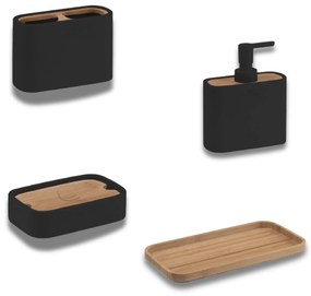 Set 4 Accessori D'Appoggio Gedy "Ninfea" Nero Opaco/Naturale