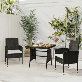 Set Da Pranzo Per Giardino 3 Pz İn Polyrattan Nero /