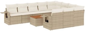 Set divani da giardino 11 pz con cuscini beige in polyrattan