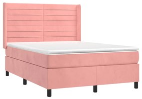 Letto a molle con materasso e led rosa 140x200 cm in velluto