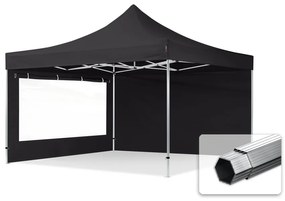 TOOLPORT 4x4m gazebo pieghevole PES con laterali (finestre panoramiche), PROFESSIONAL alluminio, nero - (600189)