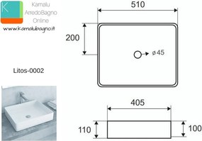 Lavabo appoggio 51cm design moderno ceramica slim Litos-0002 - KAMALU