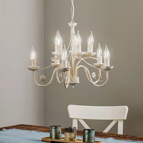 Lamkur Lampadario Ayleen in acciaio, 10 luci, bianco