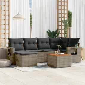 Set divani da giardino 7 pz con cuscini grigio in polyrattan