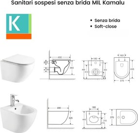 Kamalu - Vaso sospeso senza brida colore bianco lucido |MIL-BL
