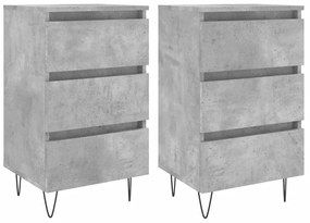 Comodini 2 pz grigio cemento 40x35x69 cm in legno multistrato