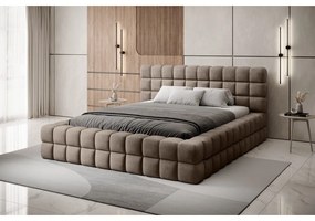 Letto matrimoniale imbottito marrone chiaro con contenitore e rete inclusi 160x200 cm Dizzle – ELTAP