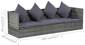 Lettino da Giardino Grigio 200x60 cm in Polyrattan