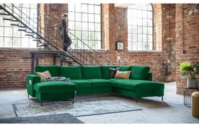 Divano letto a U in velluto verde, angolo destro Lofty Lilly - Miuform