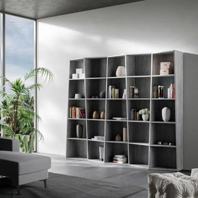 Libreria in legno Cemento 227x200h cm con 5 elementi e vani trapezoidali TREK
