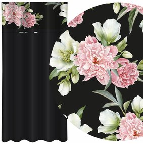 Semplice tenda nera con stampa di peonie bianche e rosa Larghezza: 160 cm | Lunghezza: 270 cm