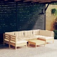 Set Divani da Giardino 7 pz con Cuscini Crema in Massello di Pino 3097157